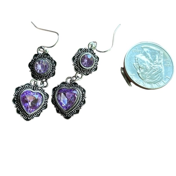 New 🎁 Silver Amethyst Dangle Earrings - Picture 5 of 5